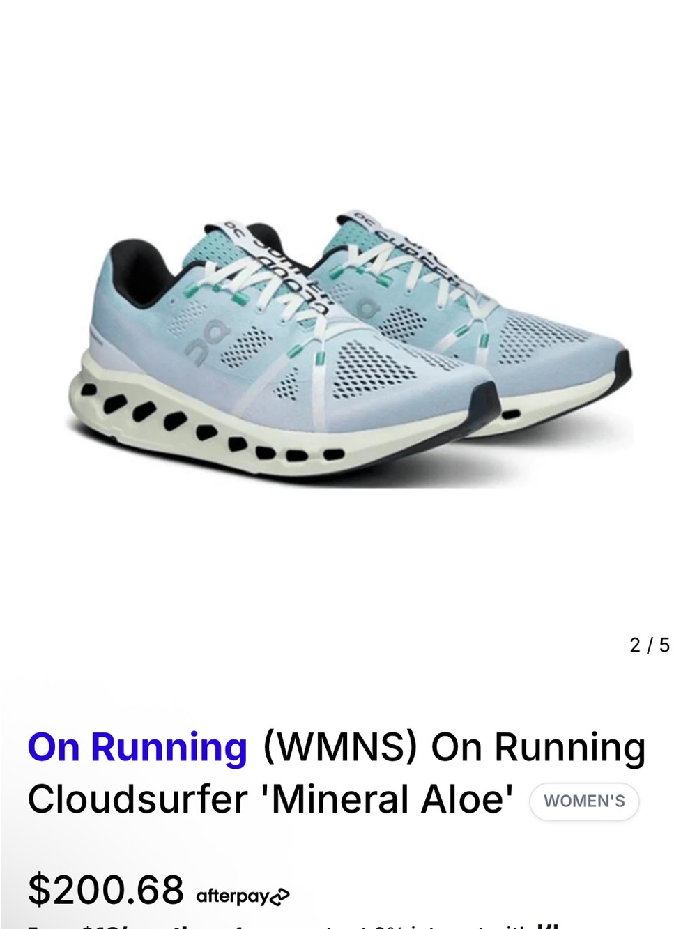 Women’s Size 10 On Cloud On Running CloudSurfer in Mineral Aloe.